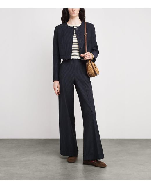 Claudie Pierlot Blue Wool-Blend Stripe Tailored Trousers