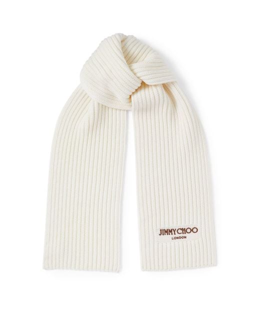 Jimmy Choo White Yukiko Virgin Wool Scarf