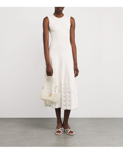 Maje White Pointelle Beaded Midi Dress