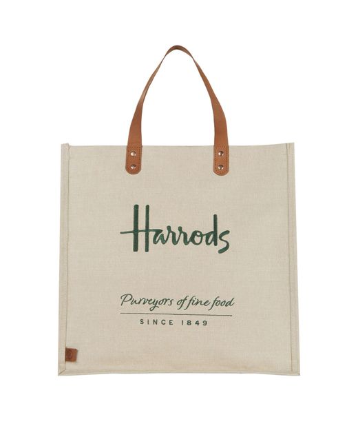 Harrods Natural Embroidered Jute Grocery Shopper Bag