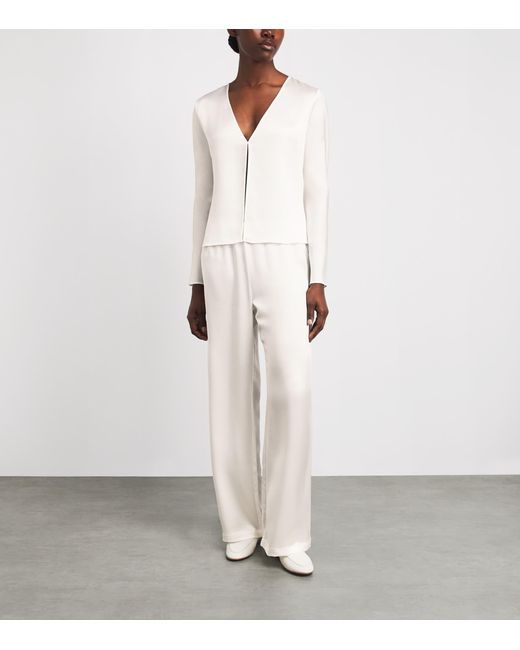 Leset White Satin Long-Sleeve Barb Top
