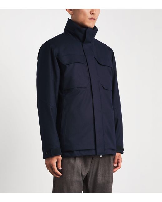 Sease Blue Laminated Virgin Wool-Cashmere Field Jacket for men