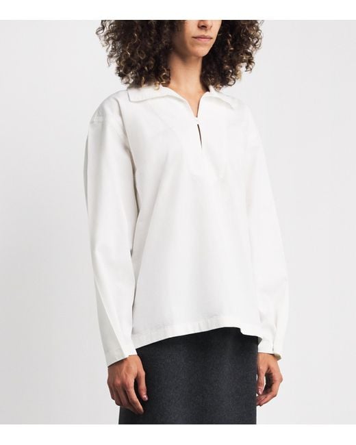 Victoria Beckham White Cotton Tab-Detail Top