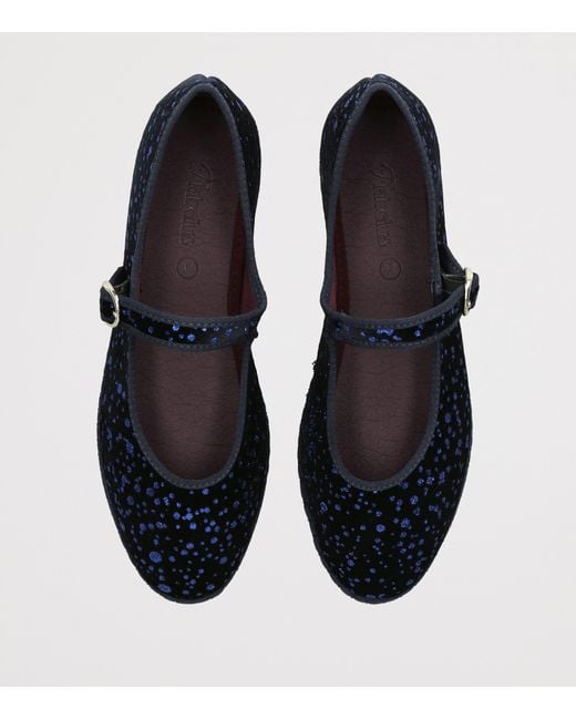 Flabelus Blue Velvet Seraphina Mary Jane Flats