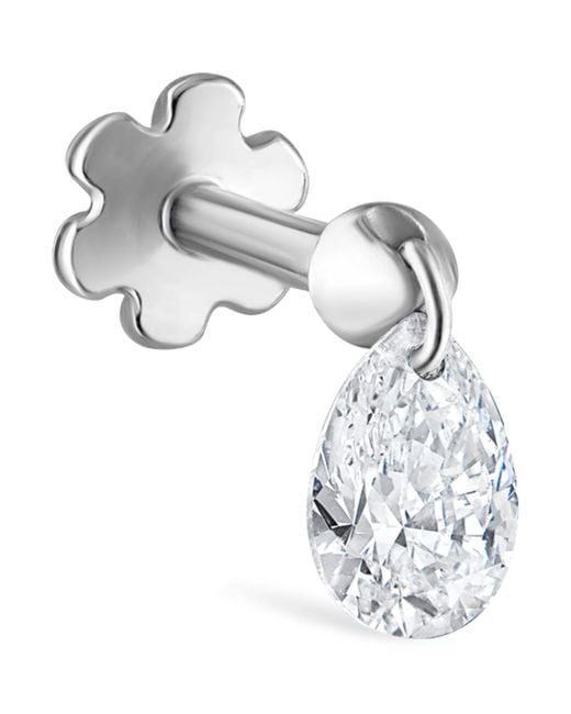 Maria Tash White Floating Pear Diamond Charm Threaded Stud Earring