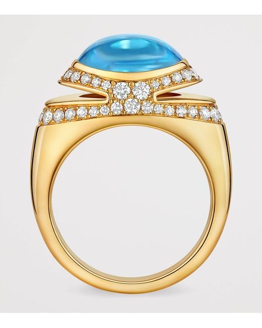 BVLGARI Metallic Diamond And Topaz Cabochon Ring