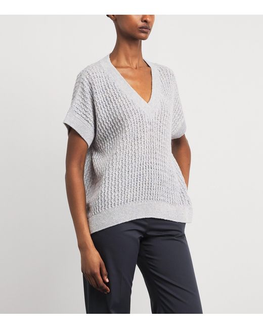 Eleventy Gray Cotton-Silk Short-Sleeve Sweater