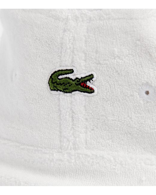 Lacoste White Towelling Logo Bucket Hat for men