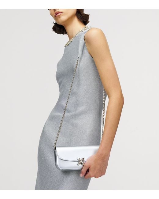 McQueen Gray Small Leather Skull Flower Cross-Body Bag