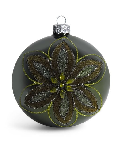 Harrods Green Glitter Flower Bauble