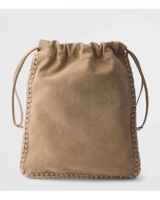 Prada Natural Suede Drawstring Wish Pouch