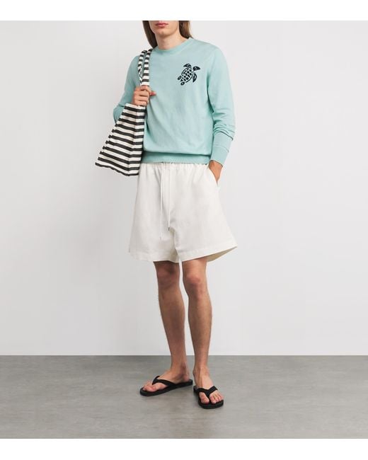 Vilebrequin Blue Cotton Turtle Jacquard Sweater for men