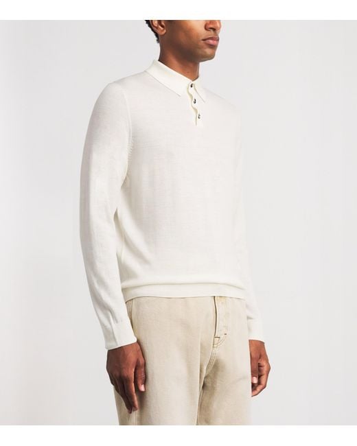 Allude White Virgin Wool Open-Collar Polo Sweater for men