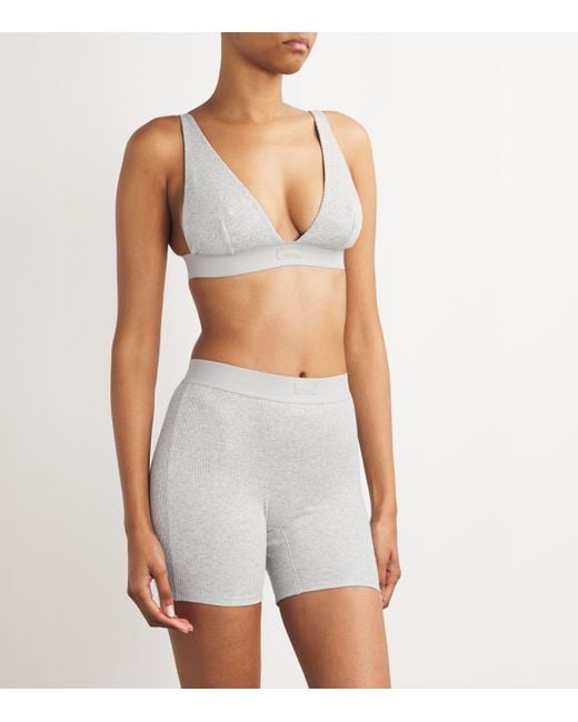 Skims Gray Stretch-Cotton Ribbed Boxer Shorts