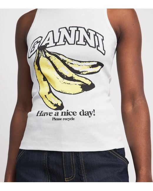 Ganni White Organic Cotton Graphic Tank Top
