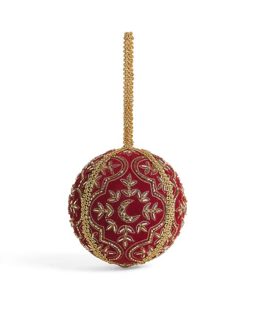 Harrods Red Velvet Crescent Moon Bauble