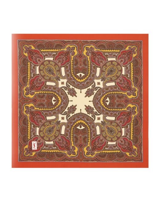 Saint Laurent Red Silk Paisley Print Scarf