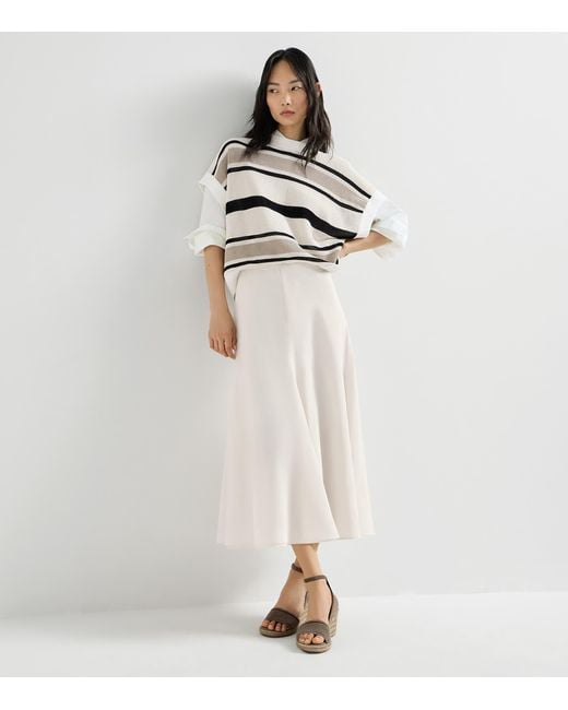 Brunello Cucinelli White Cotton Organza Midi Skirt