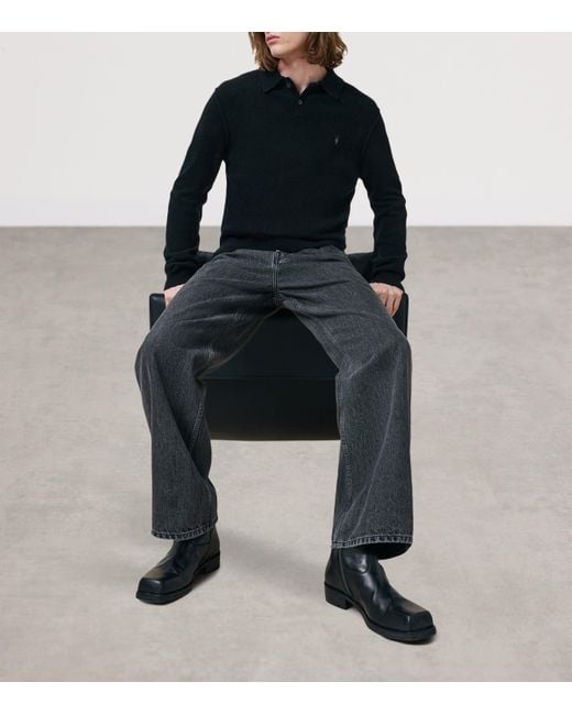 AllSaints Black Statten Polo Sweater for men