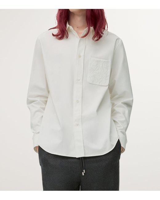 Loewe White Cotton Embroidered Logo Shirt for men