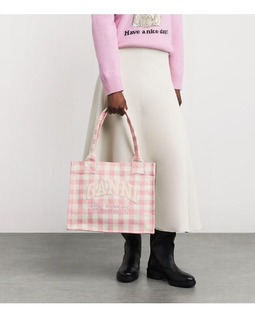 Ganni Pink Large Cotton Easy Shopper Tote Bag