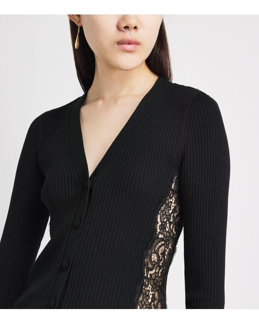 Sandro Black Ribbed Lace-Trim Cardigan
