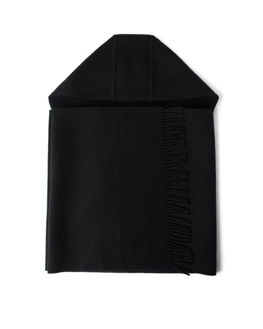 Brunello Cucinelli Black Wool-Cashmere Hood-Detail Scarf