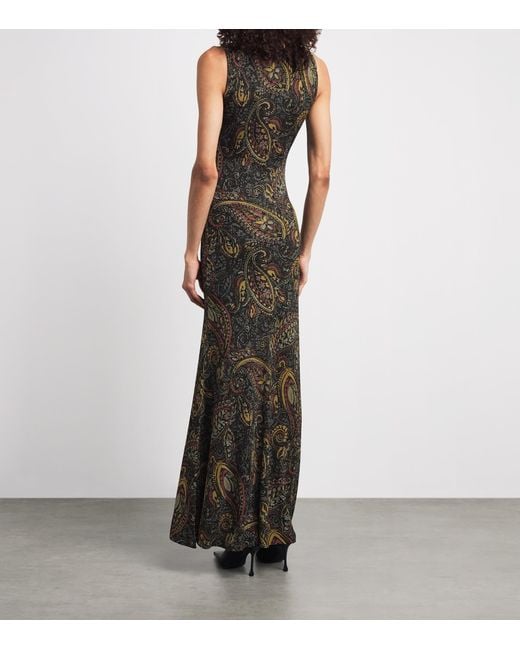 Etro Green Ribbed Paisley Maxi Dress