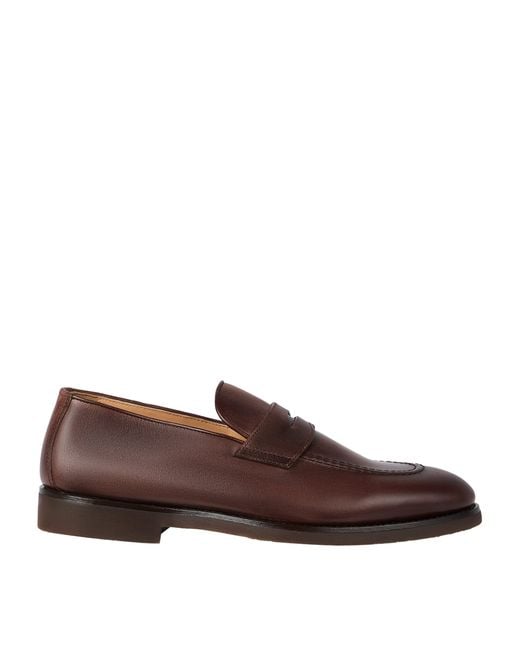 Brunello Cucinelli Brown Calfskin Penny Slot Loafers for men