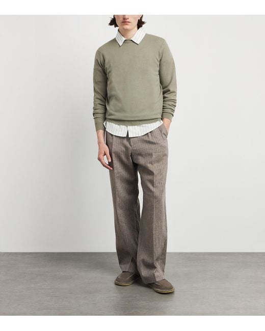 John Smedley Green Merino Wool Textured Sweater for men