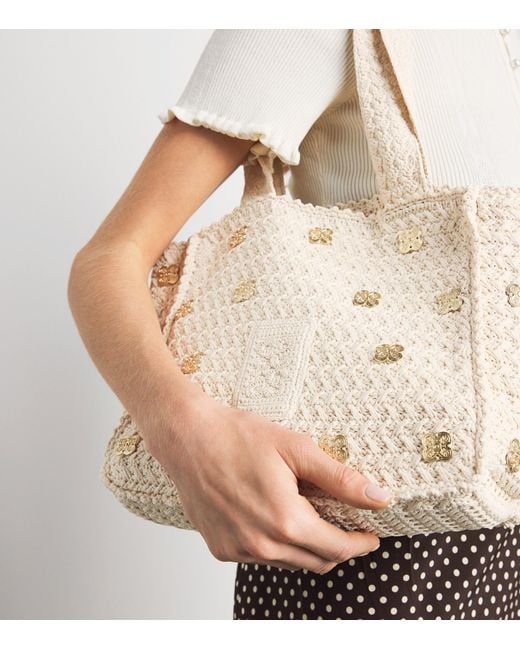 Sandro Natural Crochet Logo Shoulder Bag