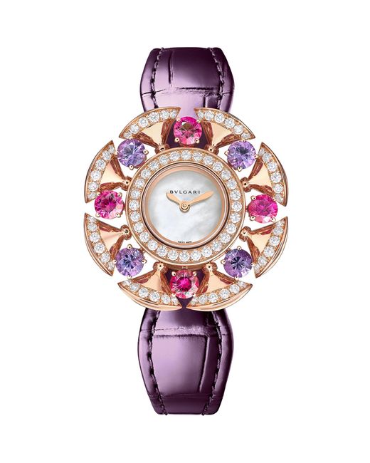 BVLGARI White Rose Gold, Diamond, Amethyst And Pink Rubellite Divas' Dream Watch 33mm