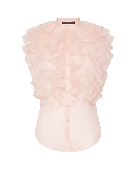 Max Mara Pink Silk Ruffled Blouse