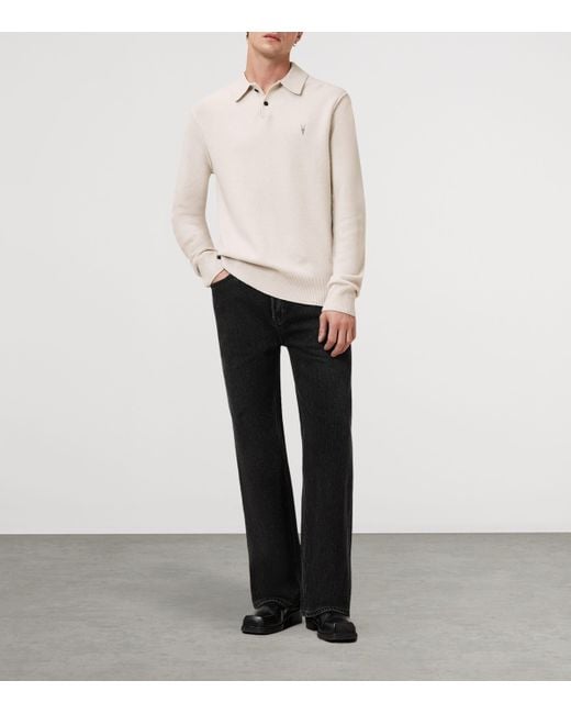 AllSaints White Ramskull Statten Polo Sweater for men