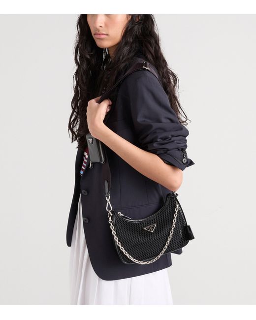 Prada Black Re-Edition 2005 Mesh And Brushed Leather Bag