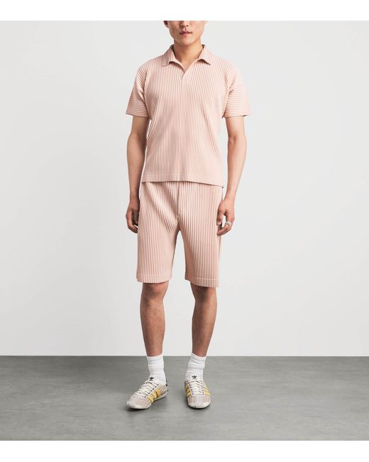 Homme Plissé Issey Miyake Pink Pleated Polo Shirt for men