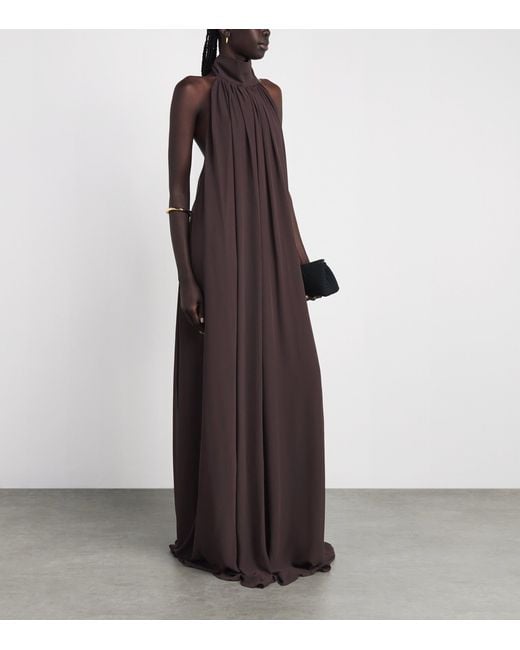 De La Vali Purple Chiffon Halterneck Adela Maxi Dress