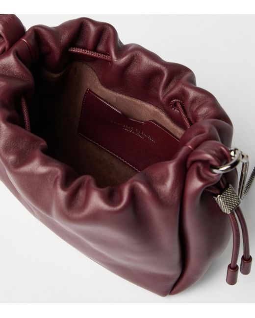 Brunello Cucinelli Purple Mini Leather Mellow Bucket Bag