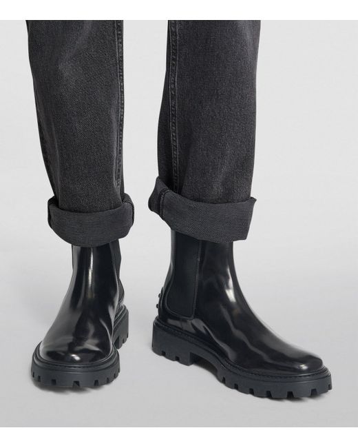 Tod's Black Leather Gomma Pesante Chelsea Boots