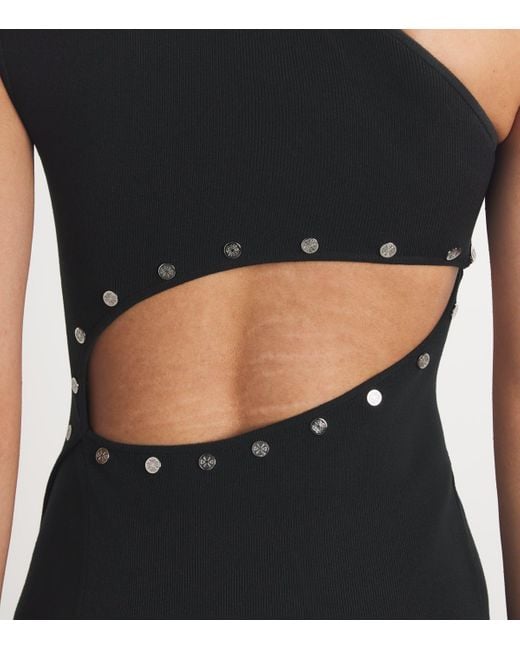 Maje Black Ribbed Press-Stud Midi Dress