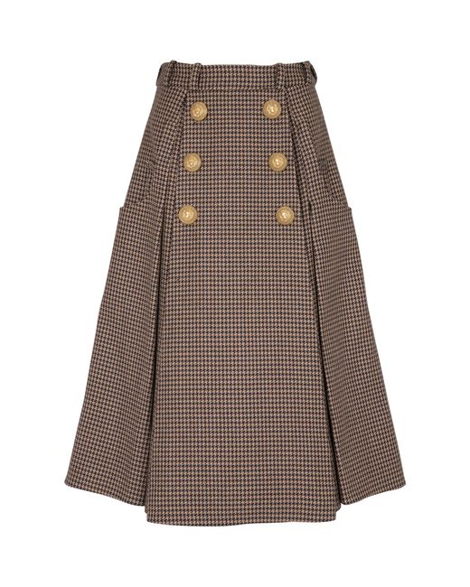 Balmain Brown Wool-blend Pleated Midi Skirt