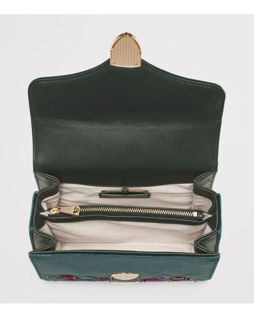 Aspinal Blue Midi Velvet Floral Embroidered Mayfair Bag