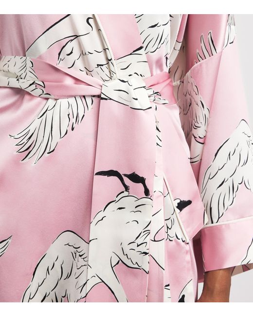 Olivia Von Halle Pink Silk Swan Mimi Robe