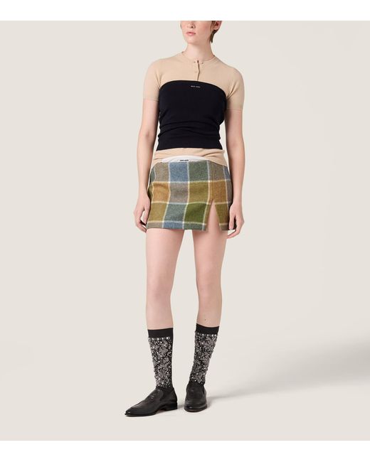 Miu Miu Natural Cashmere Short-Sleeve Sweater