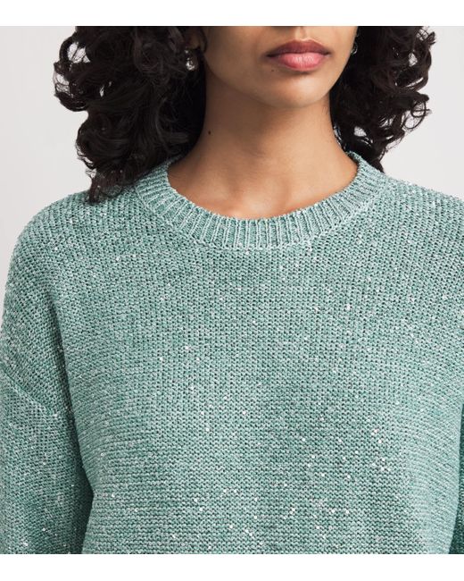 Fabiana Filippi Green Cotton-Blend Sequin-Embellished Sweater