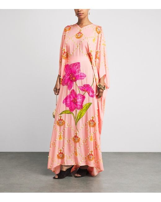 VERANDAH Pink Embellished Orchard Kaftan Maxi Dress