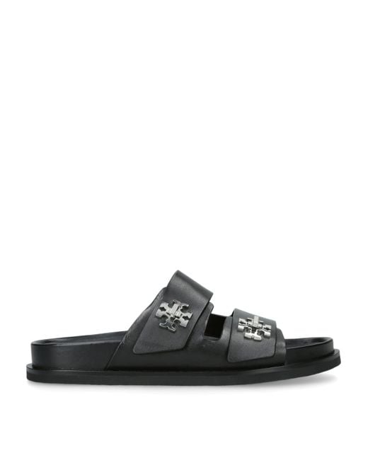 Tory Burch Black Leather Turnlock Slides
