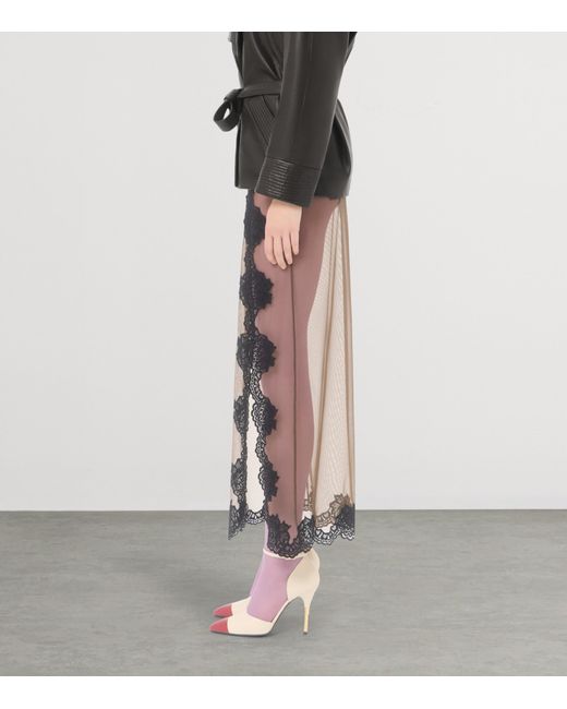 Valentino Natural Sheer Lace-Trim Maxi Skirt