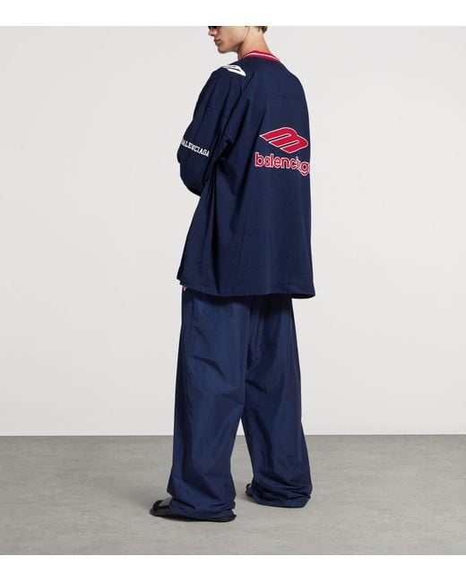 Balenciaga Blue 3B Football Long Sleeve V-Neck T-Shirt for men