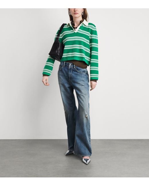 Maje Green Cotton-Blend Stripe Polo Sweater